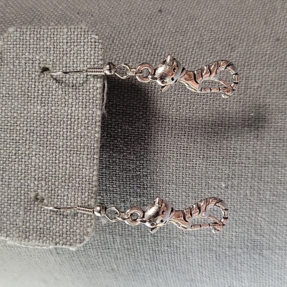 Silver-tone Dangle Cat Earrings
